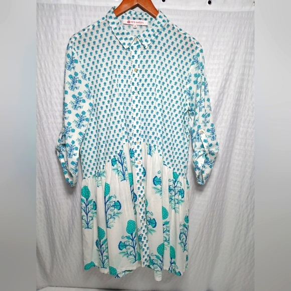 Anthropolgie Ro's Garden Cotton Adjustable Long Sleeve Button Down Mini Dress. M - Picture 2 of 9